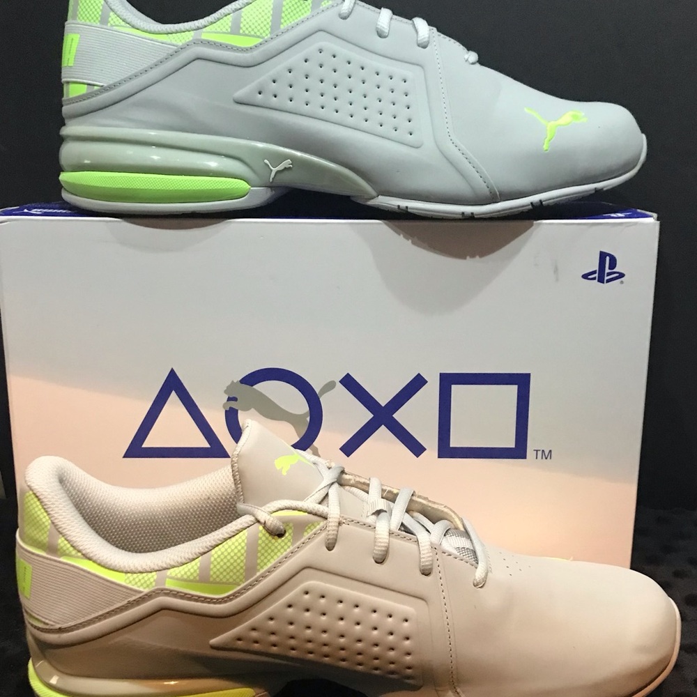 (4)PUMA Men's Athletic Sneakers in Light Gray with Neon Yellow Accents